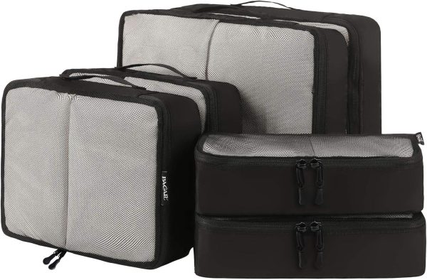 BAGAIL 6 Set Packing Cubes,Travel Luggage Packing Organizers(6Set Black Net)