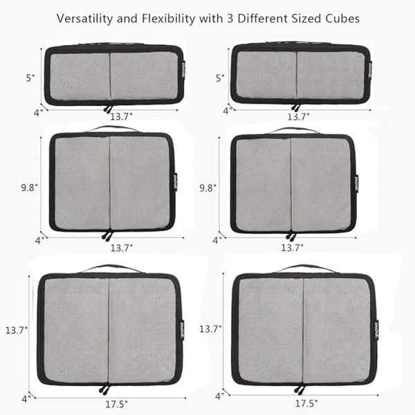 BAGAIL 6 Set Packing Cubes,Travel Luggage Packing Organizers(6Set Black Net) - Image 3
