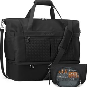 Maelstrom Gym Bag for Women,40L Travel Duffel Bag with Shoes Compartment and Wet Pocket,Waterproof Carry On Weekender Bag,Sport Gym Tote Bags Swimming Yoga, Hospital Holdalls-Black