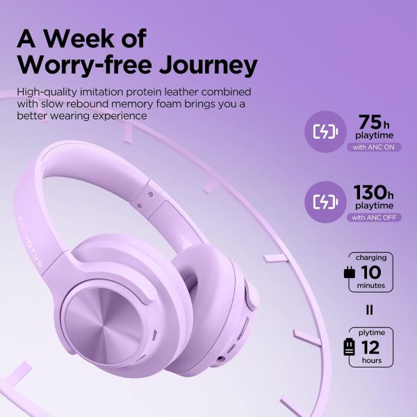 Noise Cancelling Headphones: Wireless Over Ear Bluetooth Headphones with 130H Playtime - Hi-Res Sound Custom EQ via App Deep Bass Comfort Fit Ear Cups for Travel Home Office - Image 4