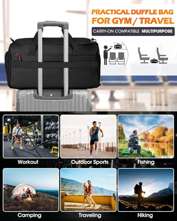 RAINSMORE Gym Bag for Men, 45L Sports Travel Duffel Bag with Shoe & Laptop Compartment, Gym Workout Backpack Carry On Weekender Bag Overnight Backpack for Travel, Black - Image 7